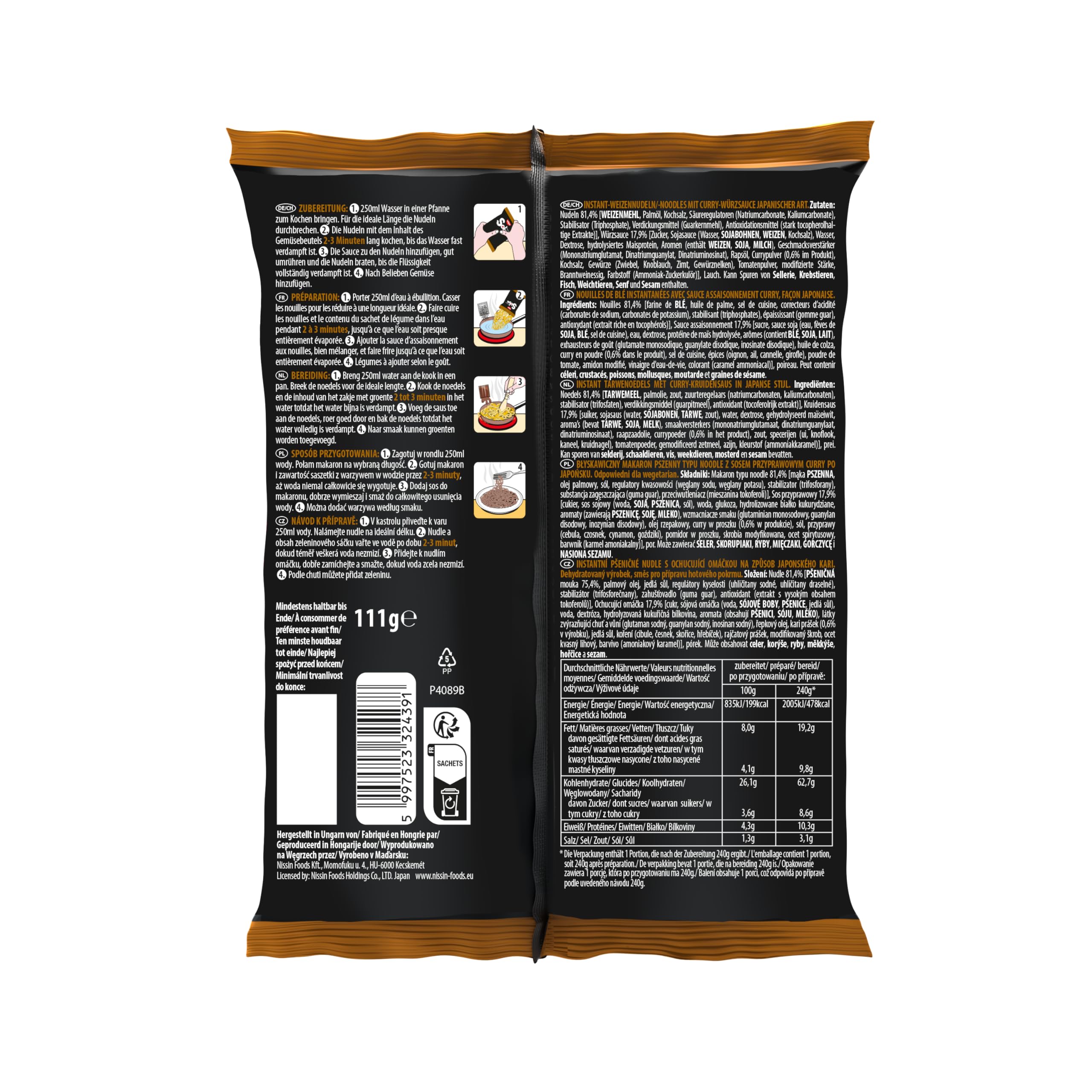 Nissin Soba Bag Japanese Curry Instant-Nudeln 111 g