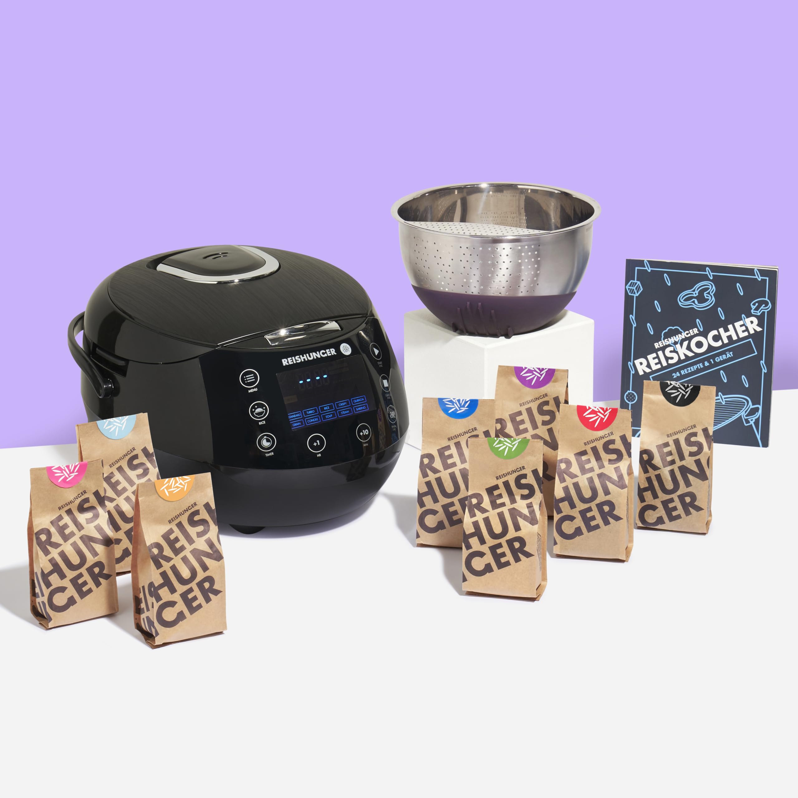 Reishunger Digitaler Reiskocher Starter Set Schwarz 1,5l