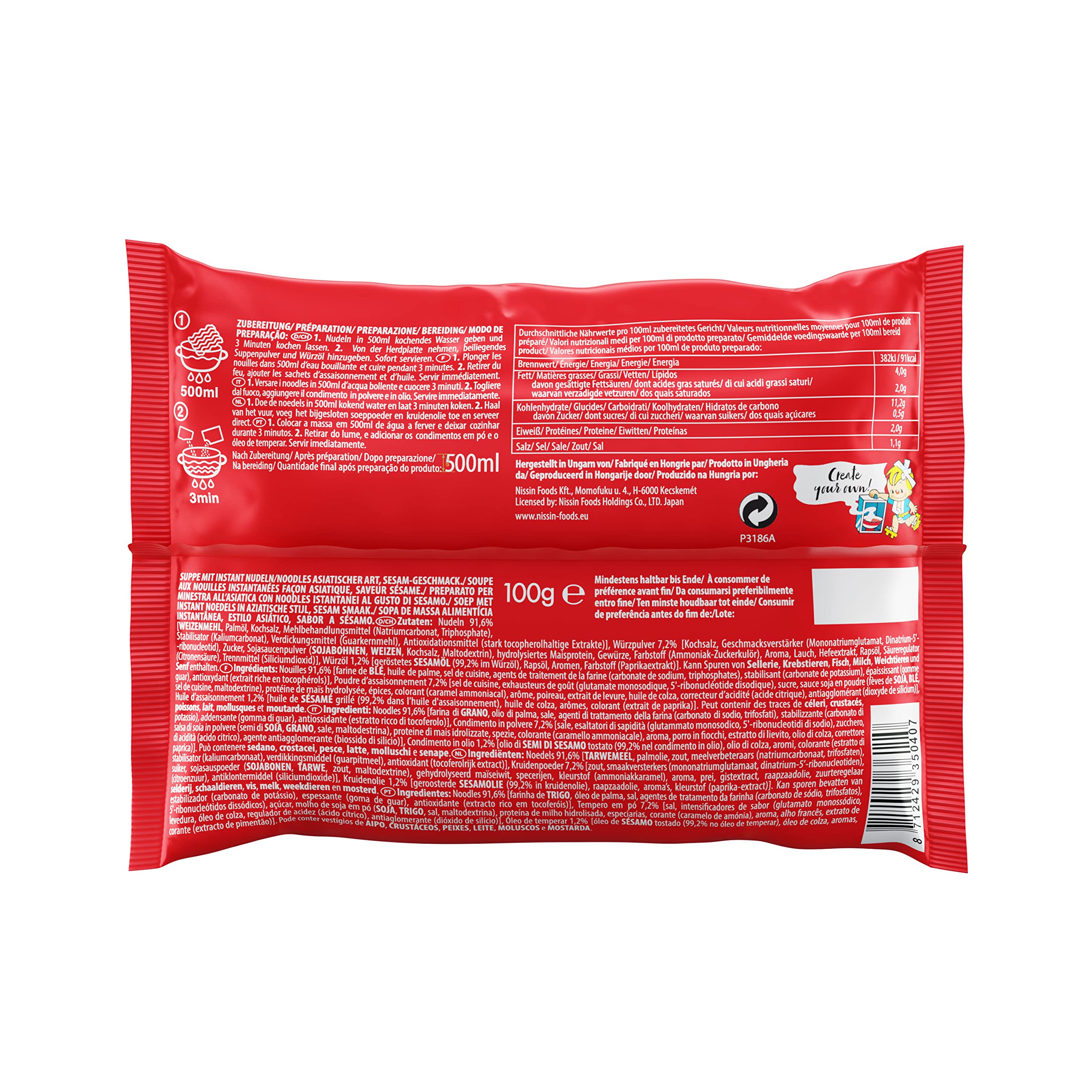 Nissin Demae Ramen Sesam Instant-Nudeln 1x100g mit Sesamöl