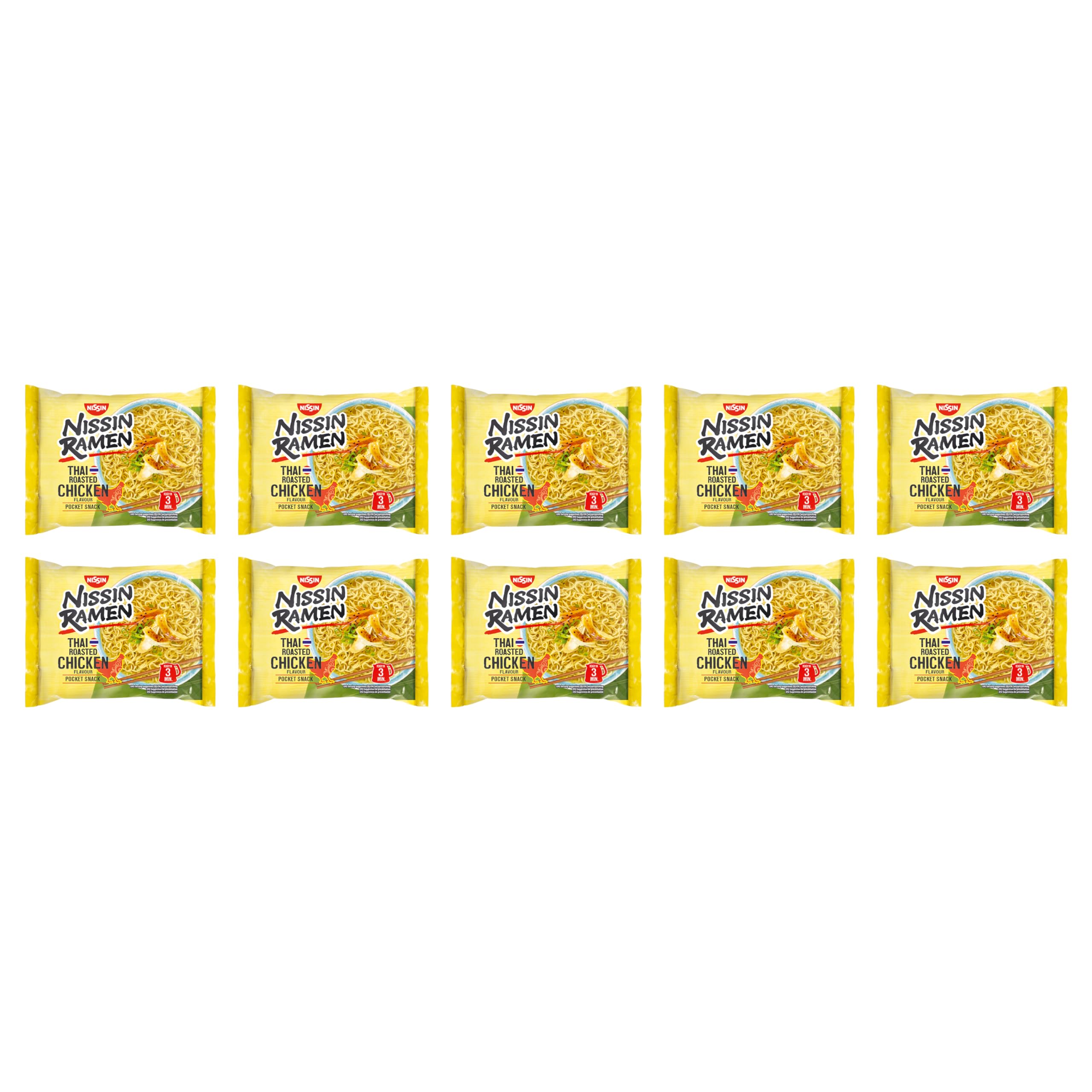 Nissin Ramen Thai Roasted Chicken Instant-Nudeln 10x65g Huhn