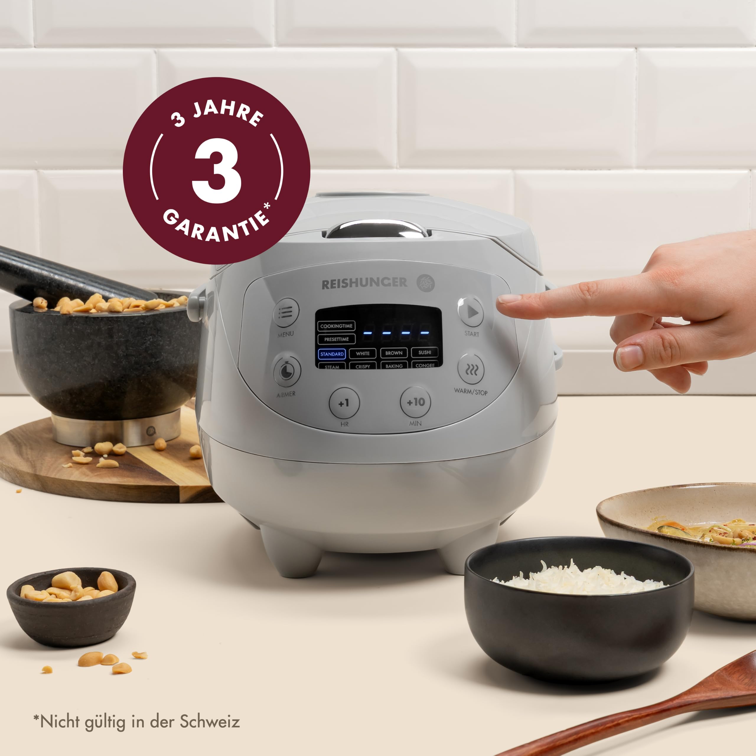 Reishunger Digital Mini Reiskocher 0,6 L Schwarz 8 Programme