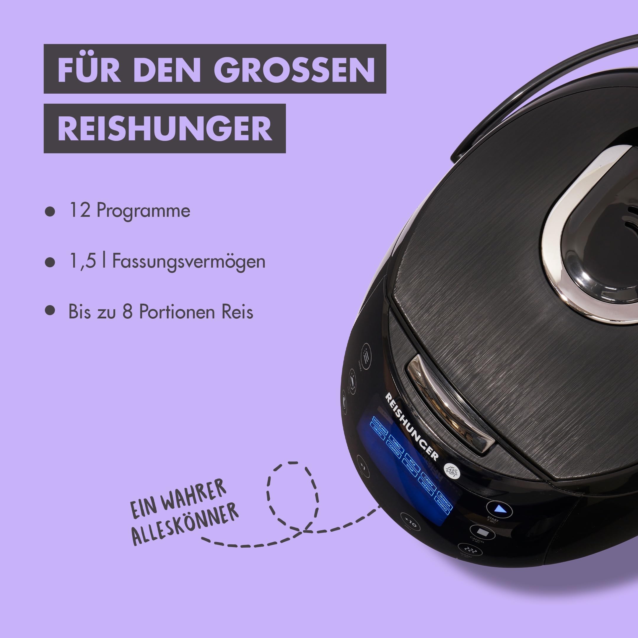Reishunger Digitaler Reiskocher Starter Set Schwarz 1,5l