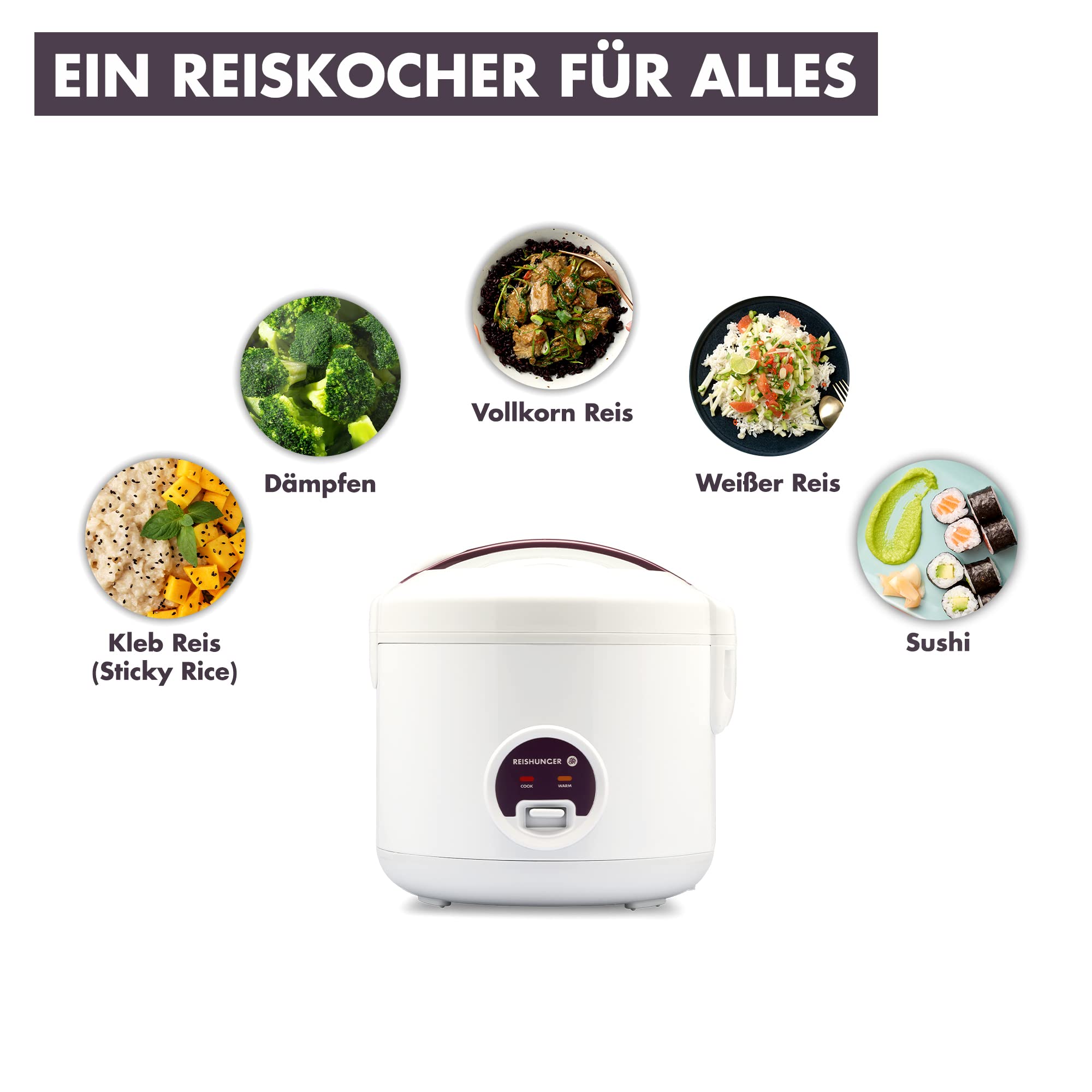 Reishunger Reiskocher Dampfgarer 1,2l Weiß 6 Portionen