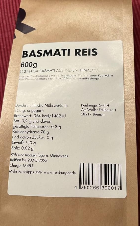 Reishunger Basmati Reis Pusa 1121 Langkorn 3kg