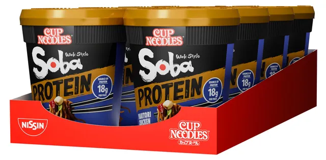 Nissin Cup Noodles Soba Yakitori Chicken Instant-Nudeln 8x90g proteinreich