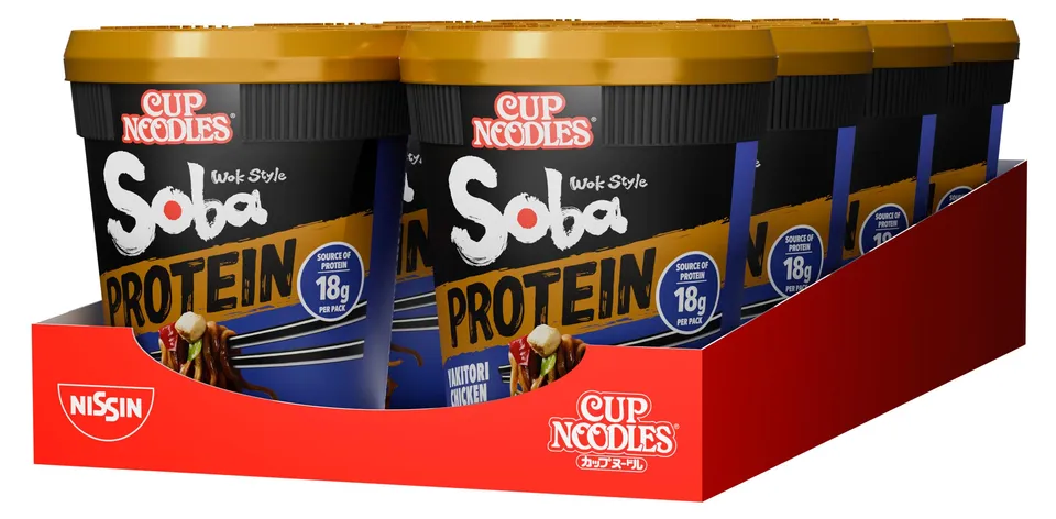 Nissin Cup Noodles Soba Yakitori Chicken Instant-Nudeln 8x90g proteinreich