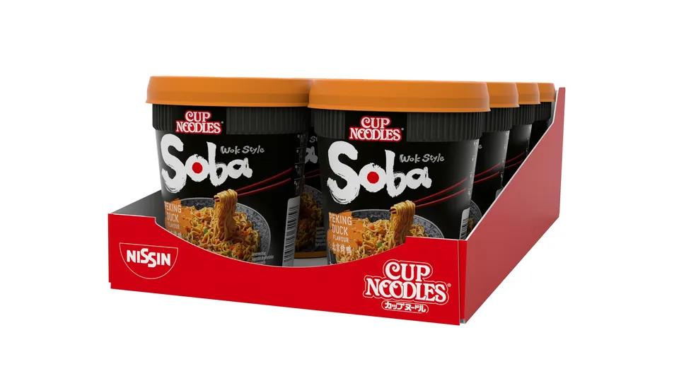Nissin Cup Noodles Soba Peking Duck Instant-Nudeln 8x87 g Sauce