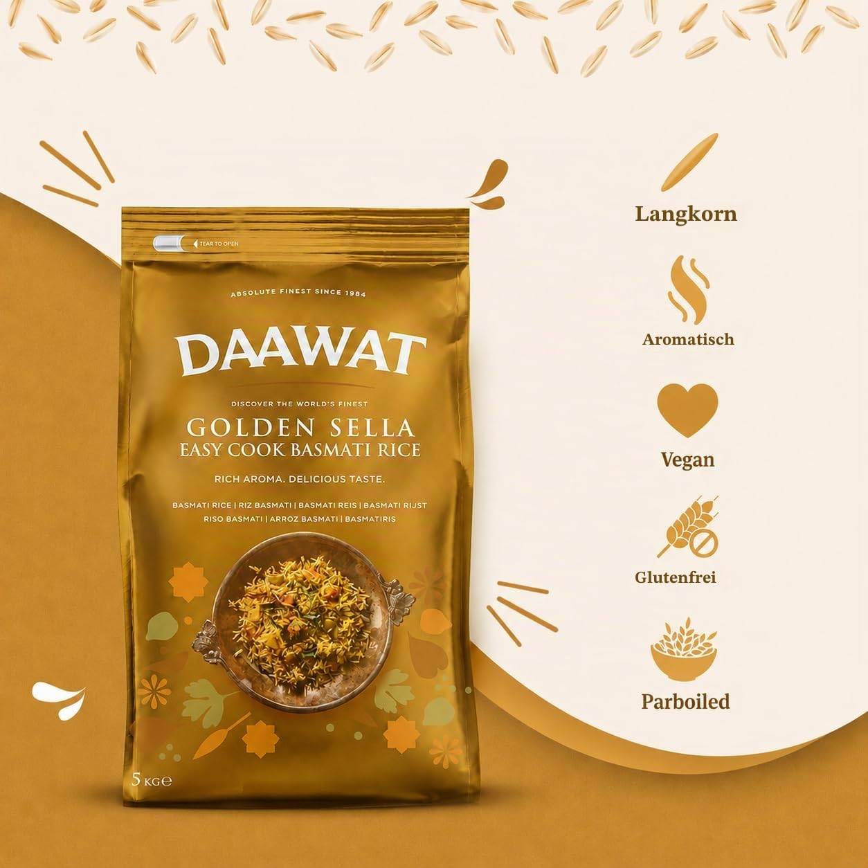 Daawat Golden Sella Easy Cook Basmatireis 5kg parboiled