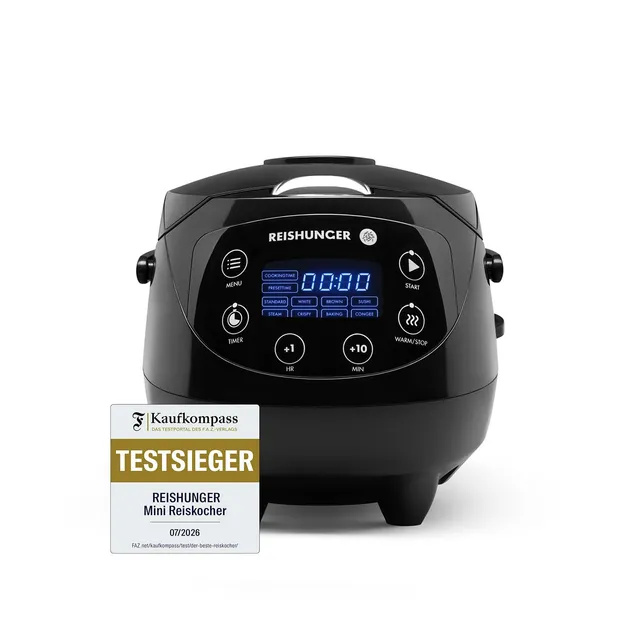 Reishunger Digital Mini Reiskocher 0,6 L Schwarz 8 Programme