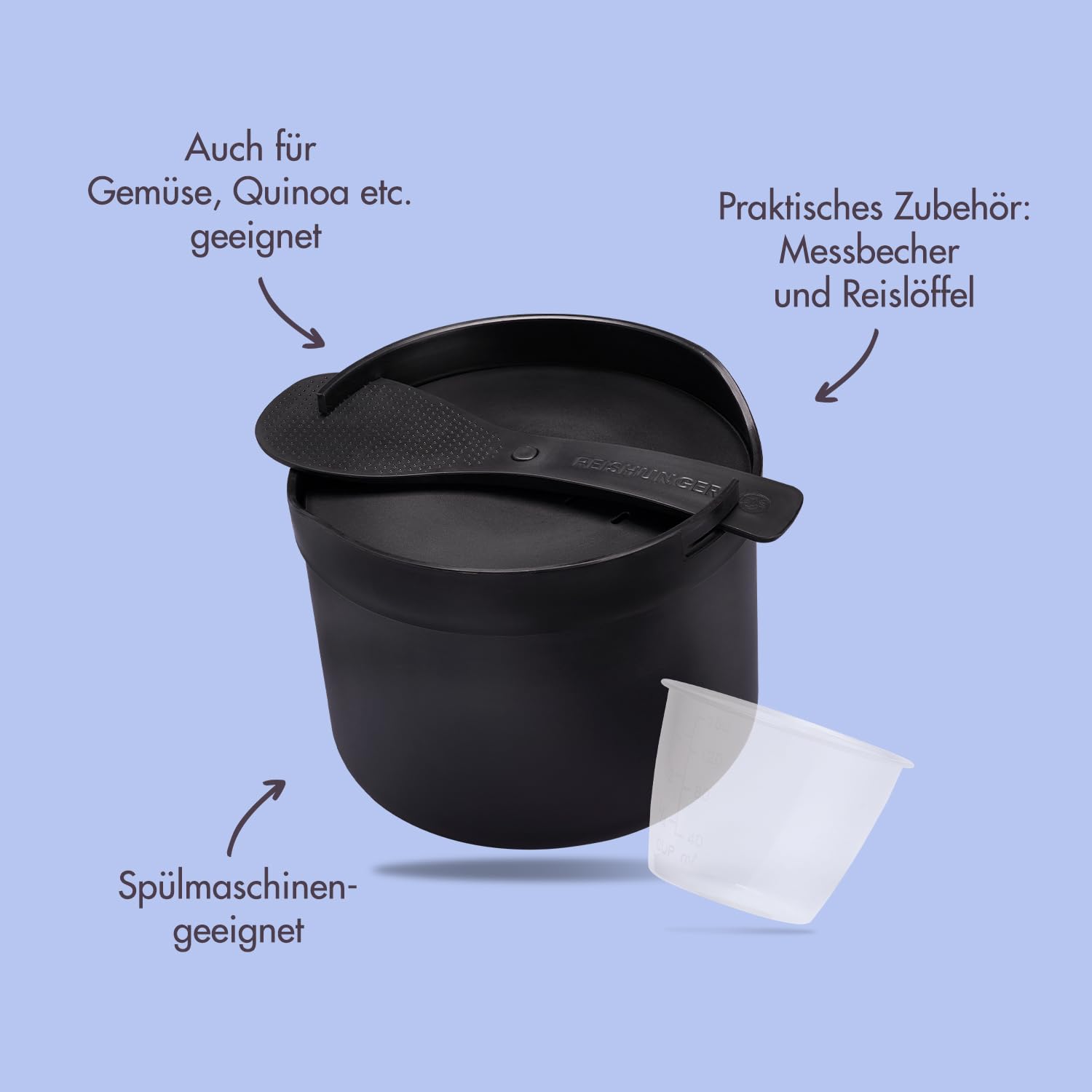 Reishunger Mikrowellen Reiskocher 1,7 L Reiskocher schwarz 6 Portionen