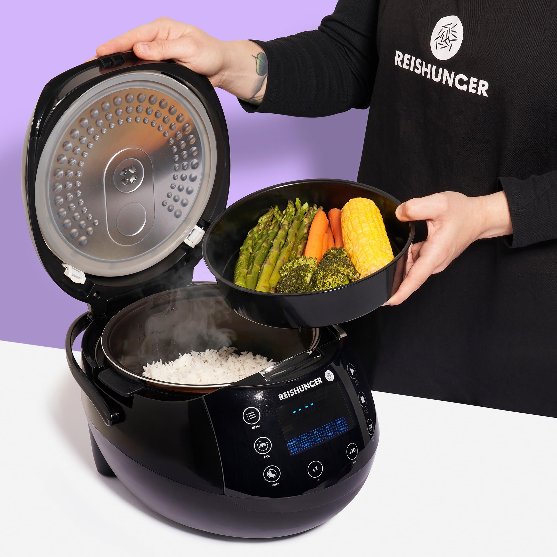 Reishunger Digitaler Reiskocher Starter Set Schwarz 1,5l