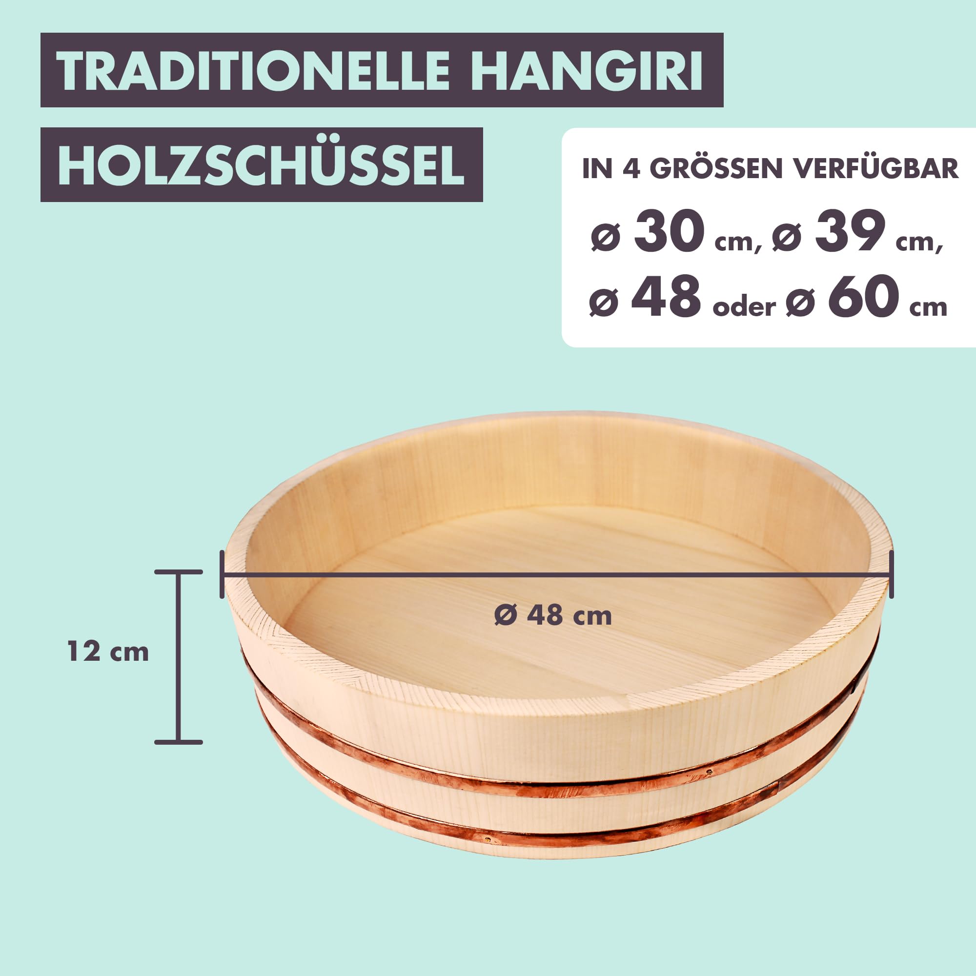 Reishunger Hangiri Holzschüssel 48cm Profi Sushi Reis