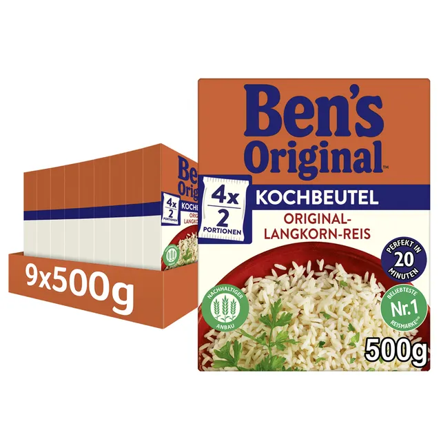 Ben's Original Langkorn Reis Kochbeutel 9x500g 20 Min
