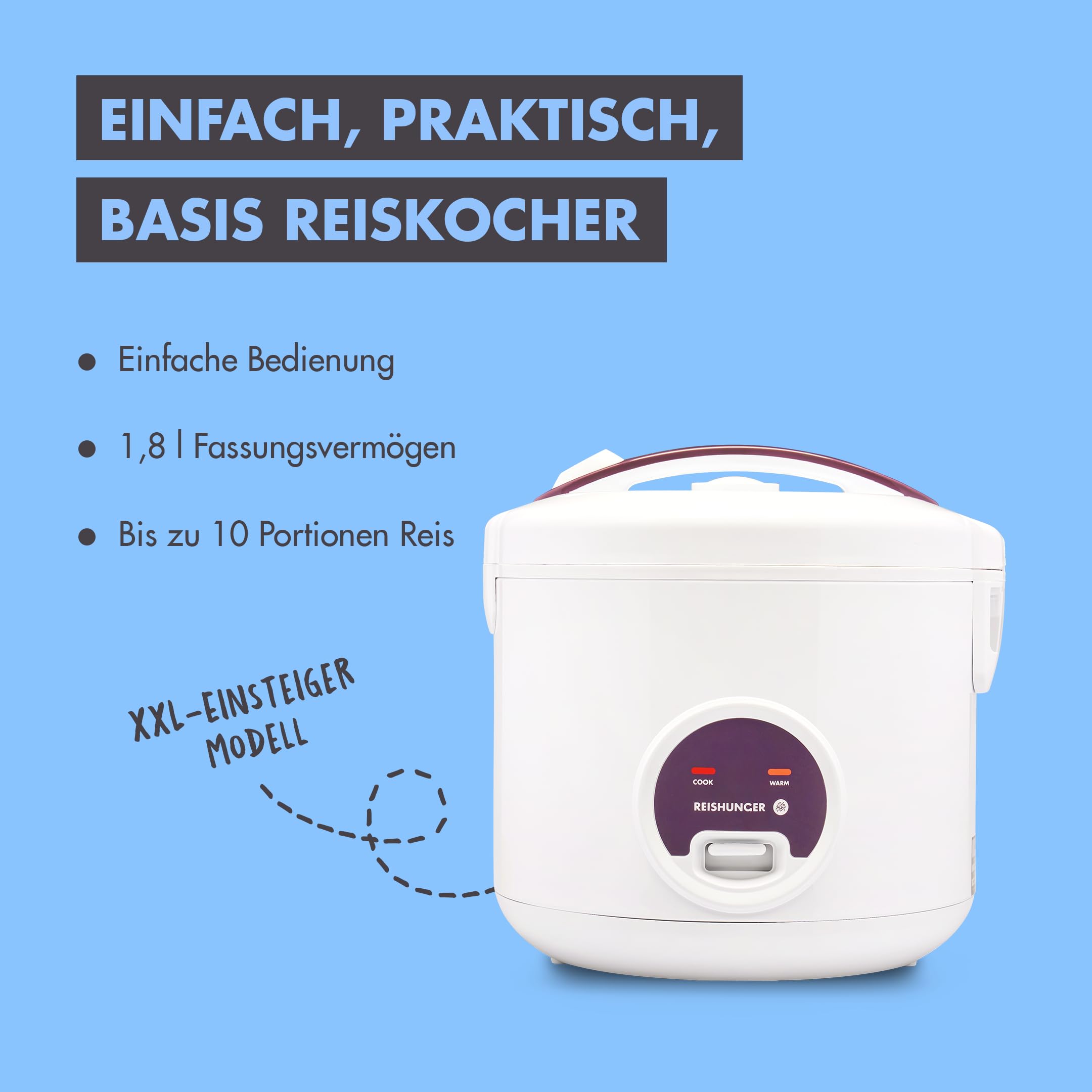 Reishunger Basis Reiskocher 1,8L Starterset Weiß Keramik
