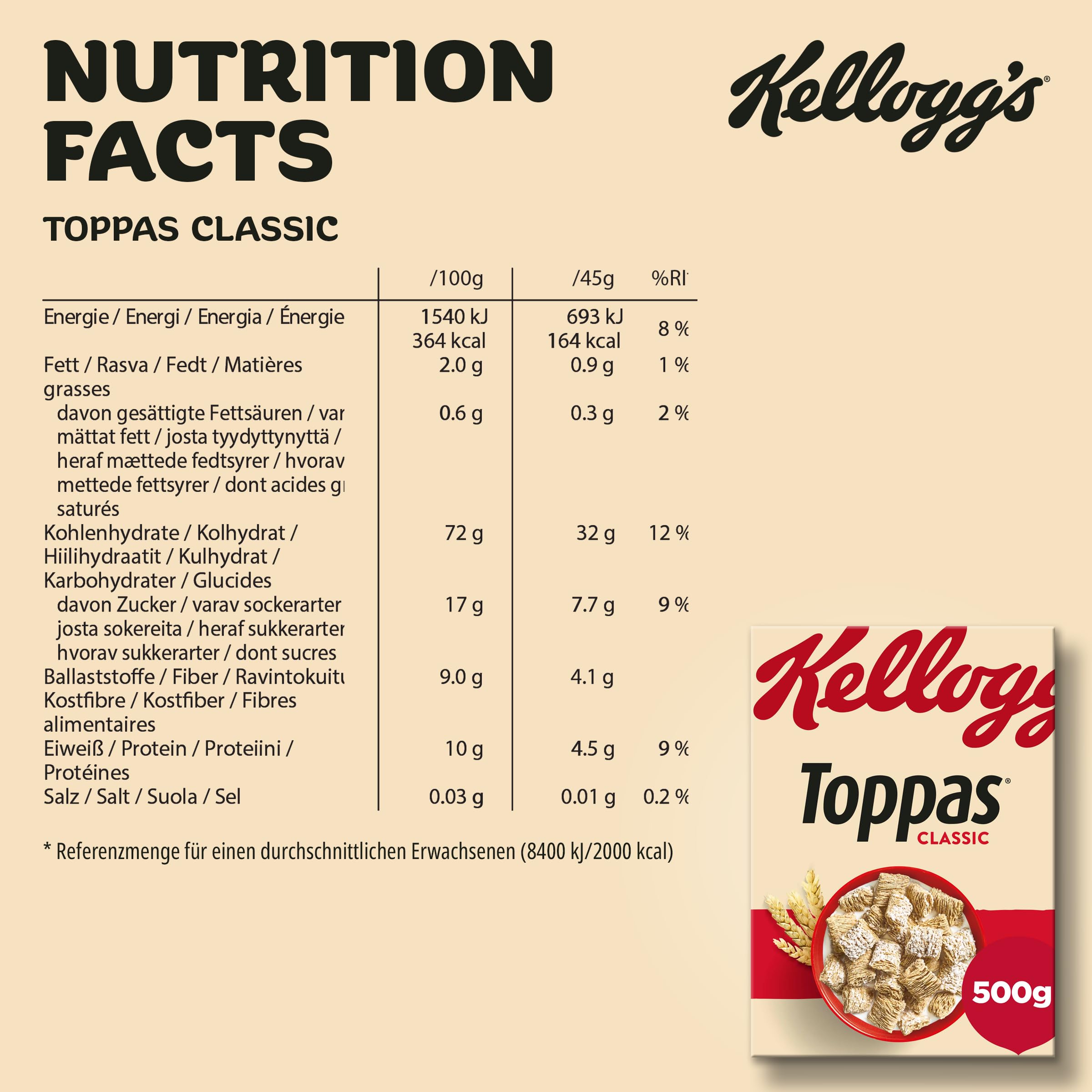 Kellogg's Toppas Vollkorn-Cerealien 6x500g ballaststoffreich