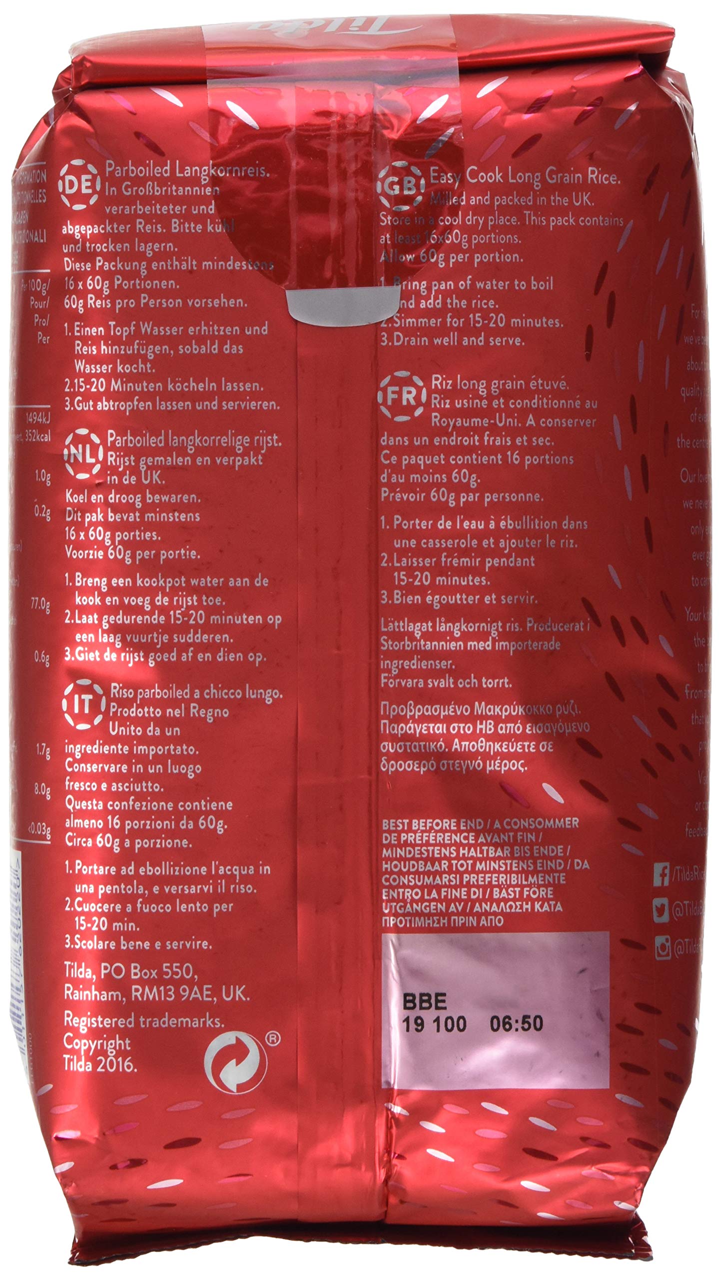 Tilda Easy Cook Langkornreis Basmatireis 8x1kg glutenfrei