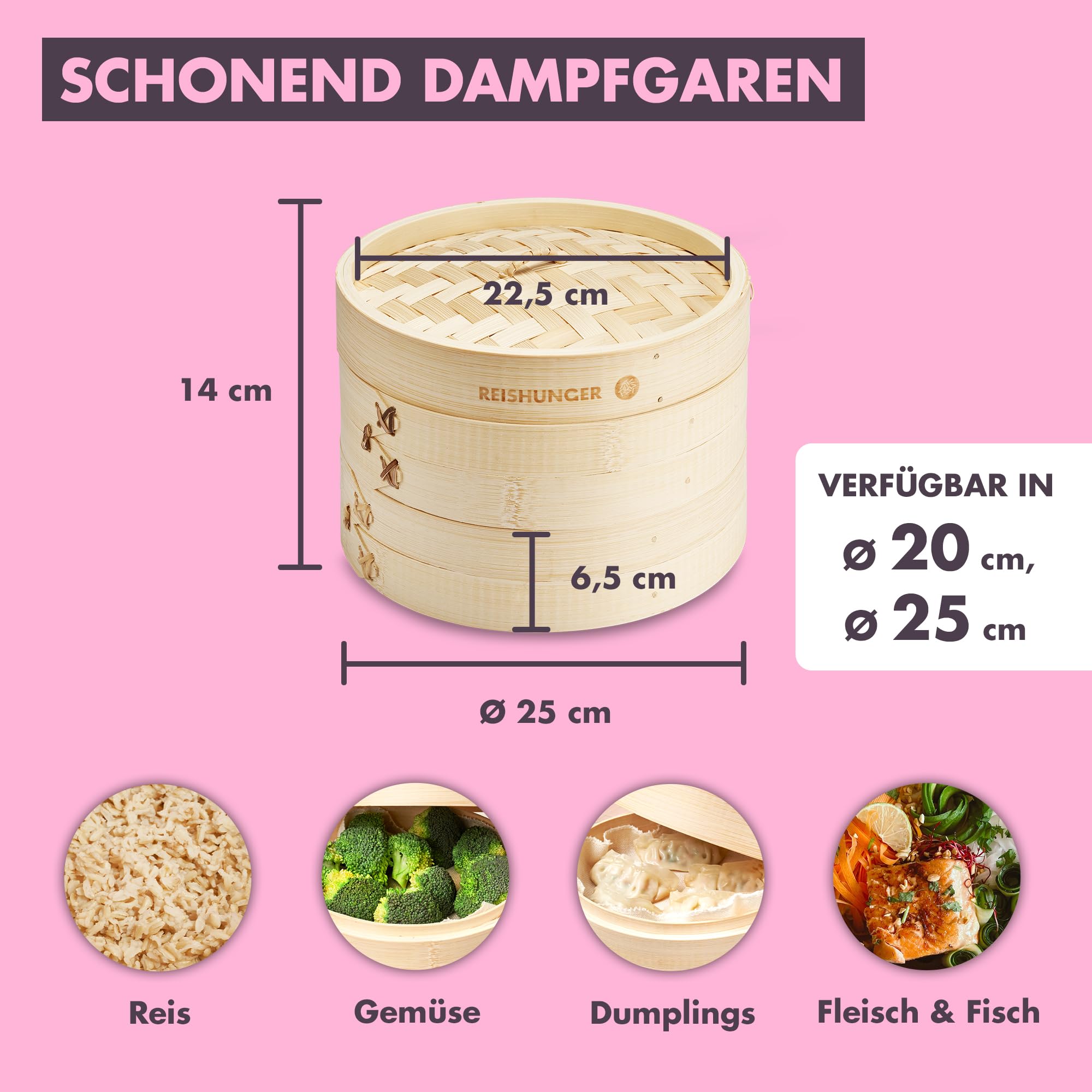 Reishunger Bambusdämpfer 20cm 2 Etagen für 2 Personen