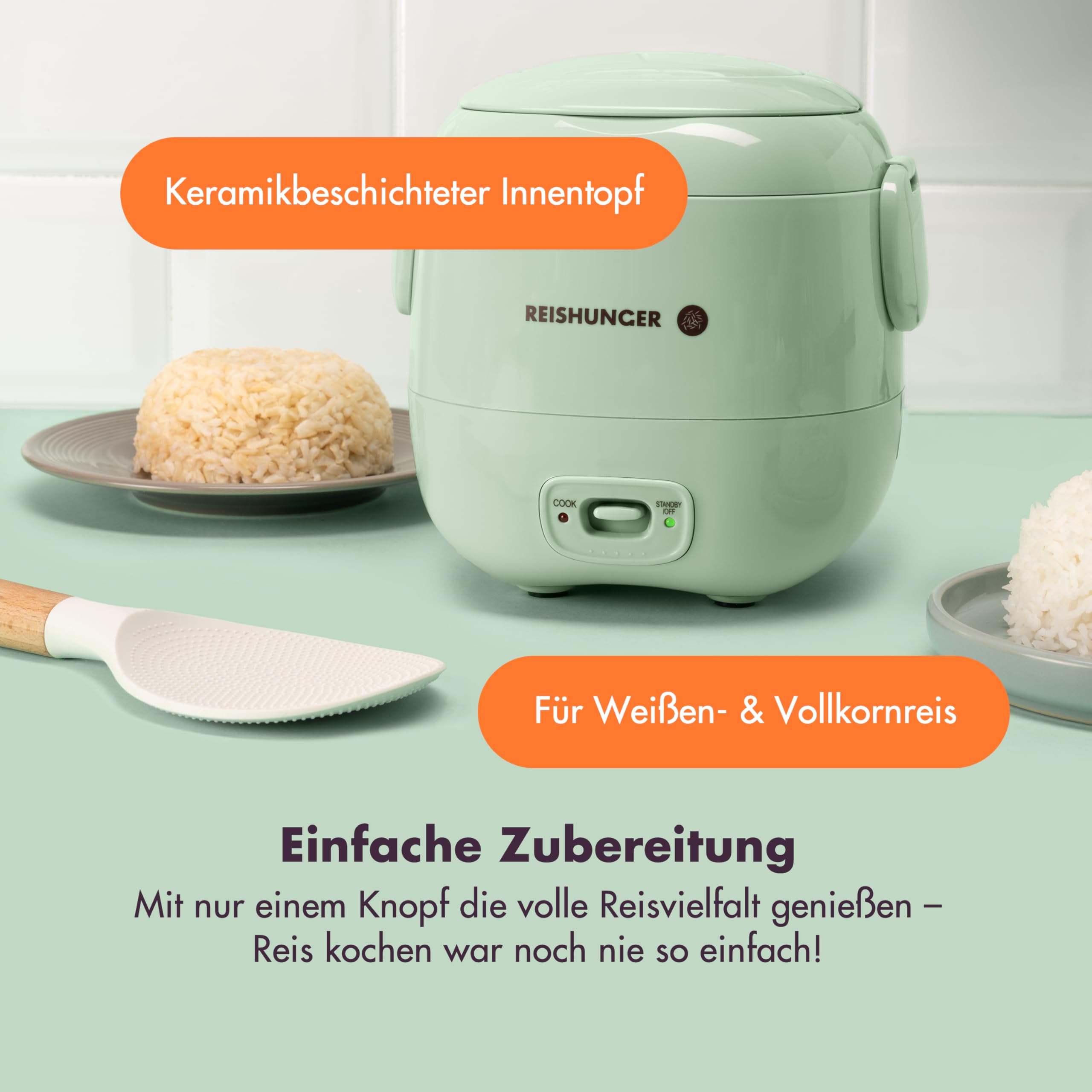 Reishunger Mini Reiskocher 0,3L Salbeigrün 1-2 Port