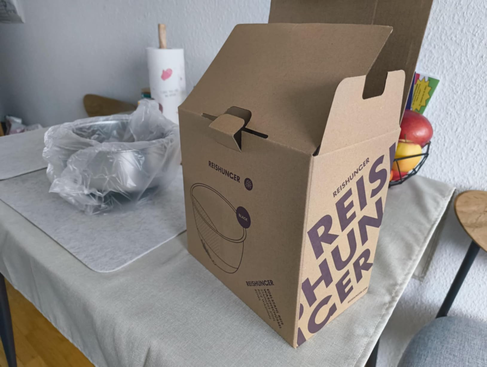 Reishunger Reis Waschschüssel Edelstahl Schwarz 1,8 L Sieb