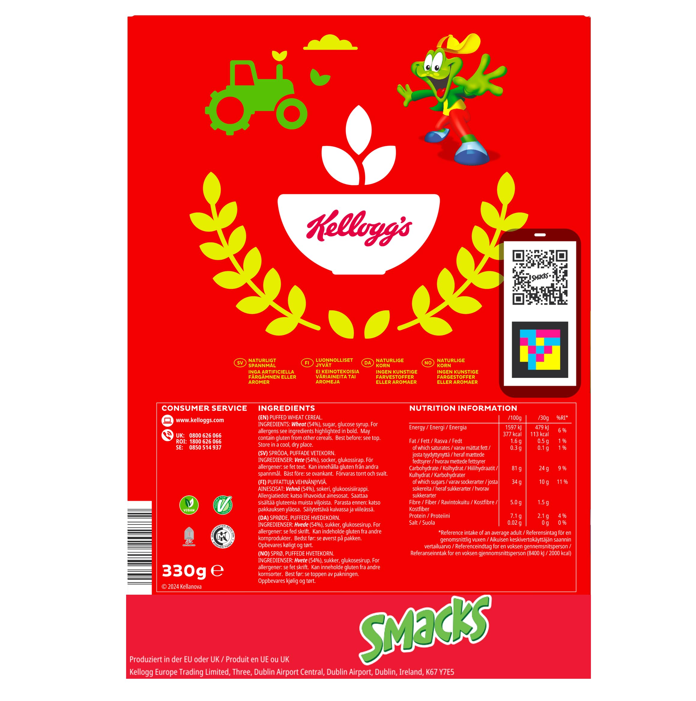 Kellogg's Smacks Frühstückscerealien 6 x 400 g Puffweizen