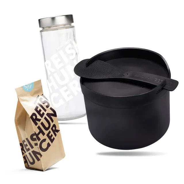 Reishunger Starter Set Mikrowellen-Reiskocher 1,7l schwarz 3x600g