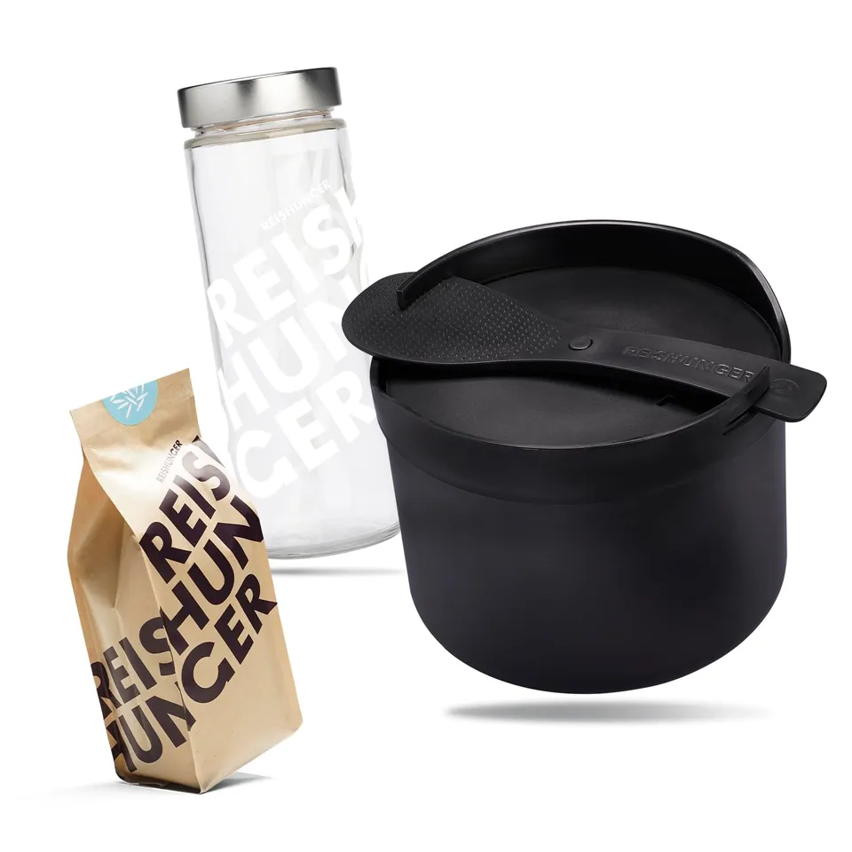Reishunger Starter Set Mikrowellen-Reiskocher 1,7l schwarz 3x600g