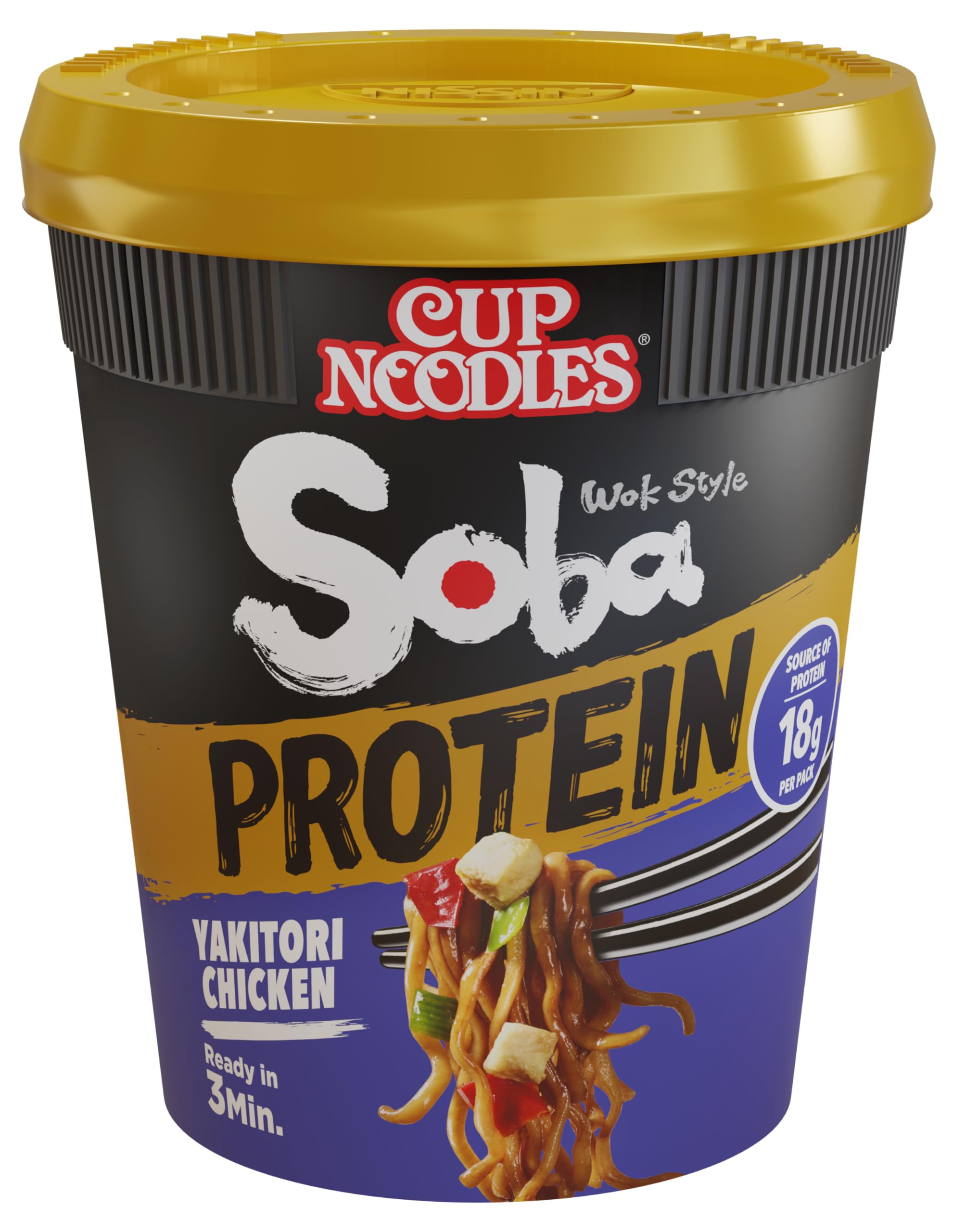 Nissin Cup Noodles Soba Yakitori Chicken Instant-Nudeln 8x90g proteinreich