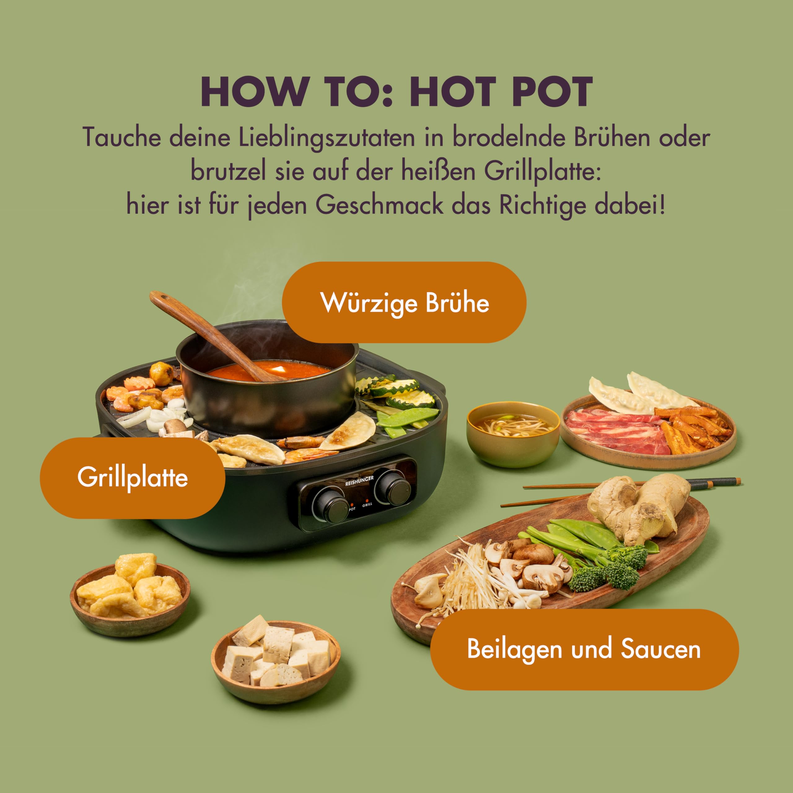 Reishunger Hot Pot Elektro mit Grill 2L 2-4 Personen