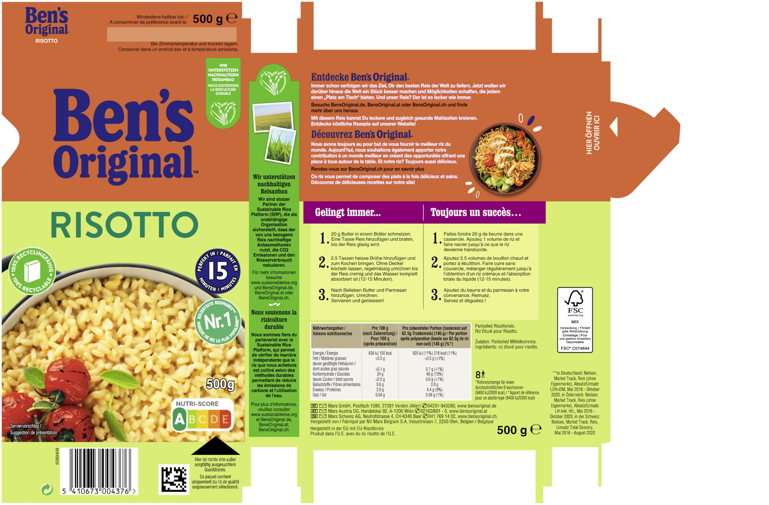 Ben's Original Risotto Reis 12x500 g Italienisch