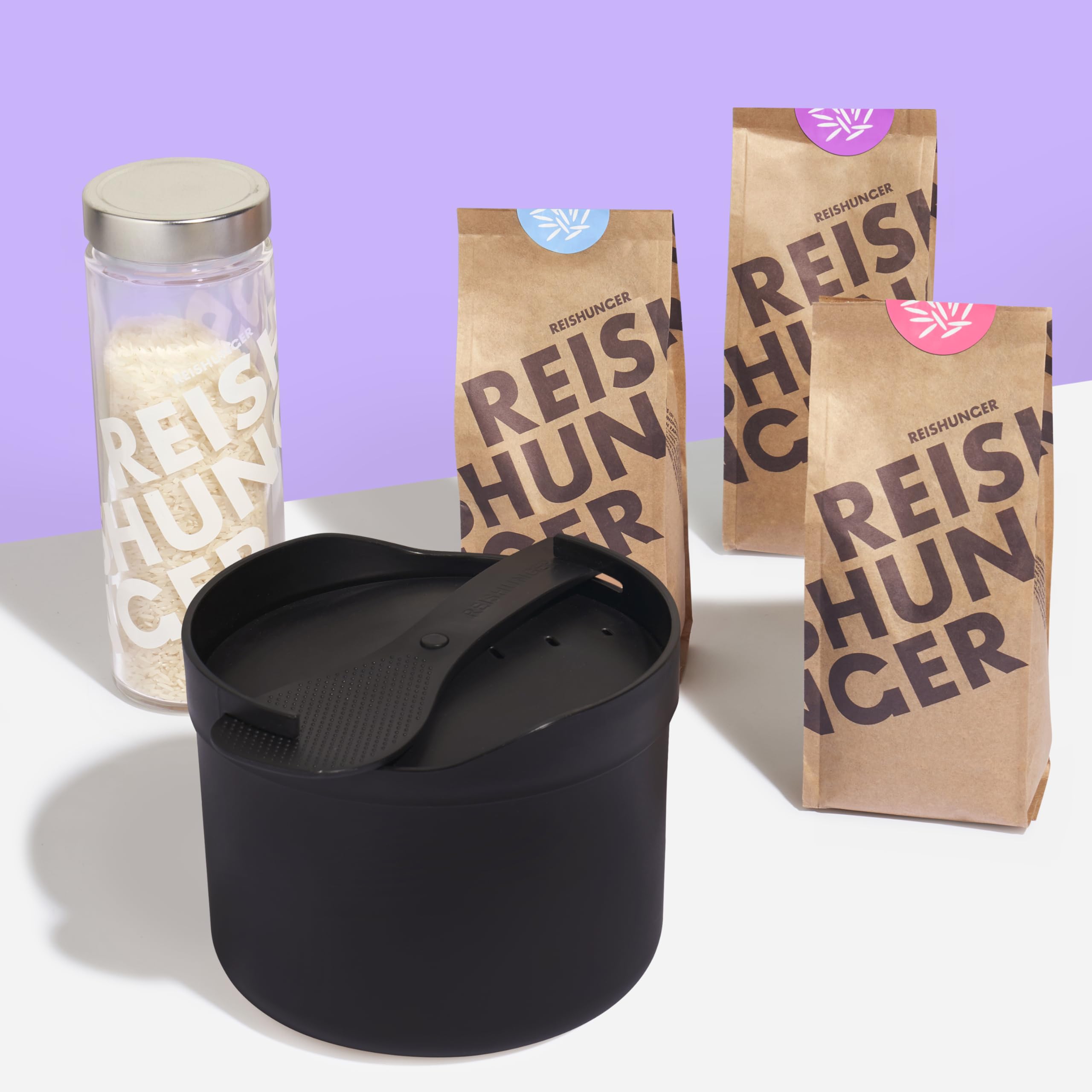 Reishunger Starter Set Mikrowellen-Reiskocher 1,7l schwarz 3x600g