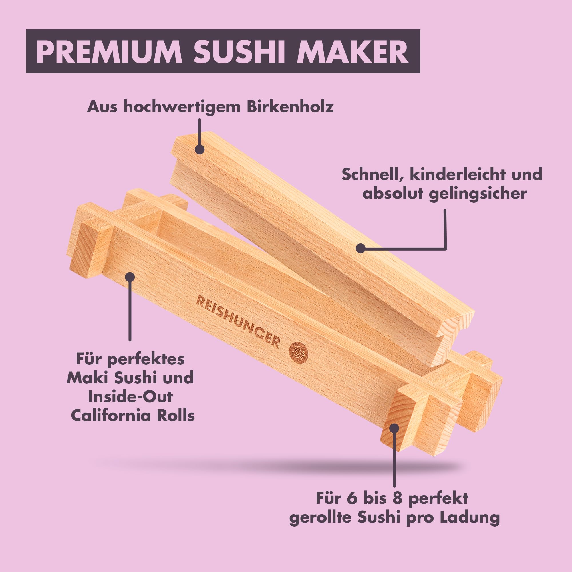 Reishunger Sushi Maker Kit Birkenholz Maki 6-8 Stück