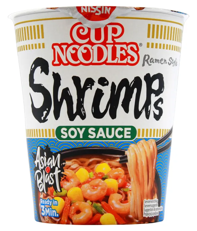 Nissin Cup Noodles Soy Sauce Shrimps Instant-Nudeln 8x63g