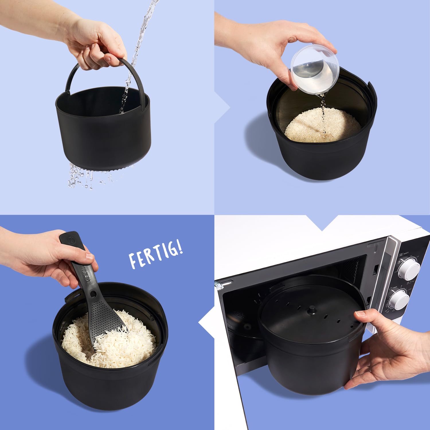Reishunger Mikrowellen Reiskocher 1,7 L Reiskocher schwarz 6 Portionen