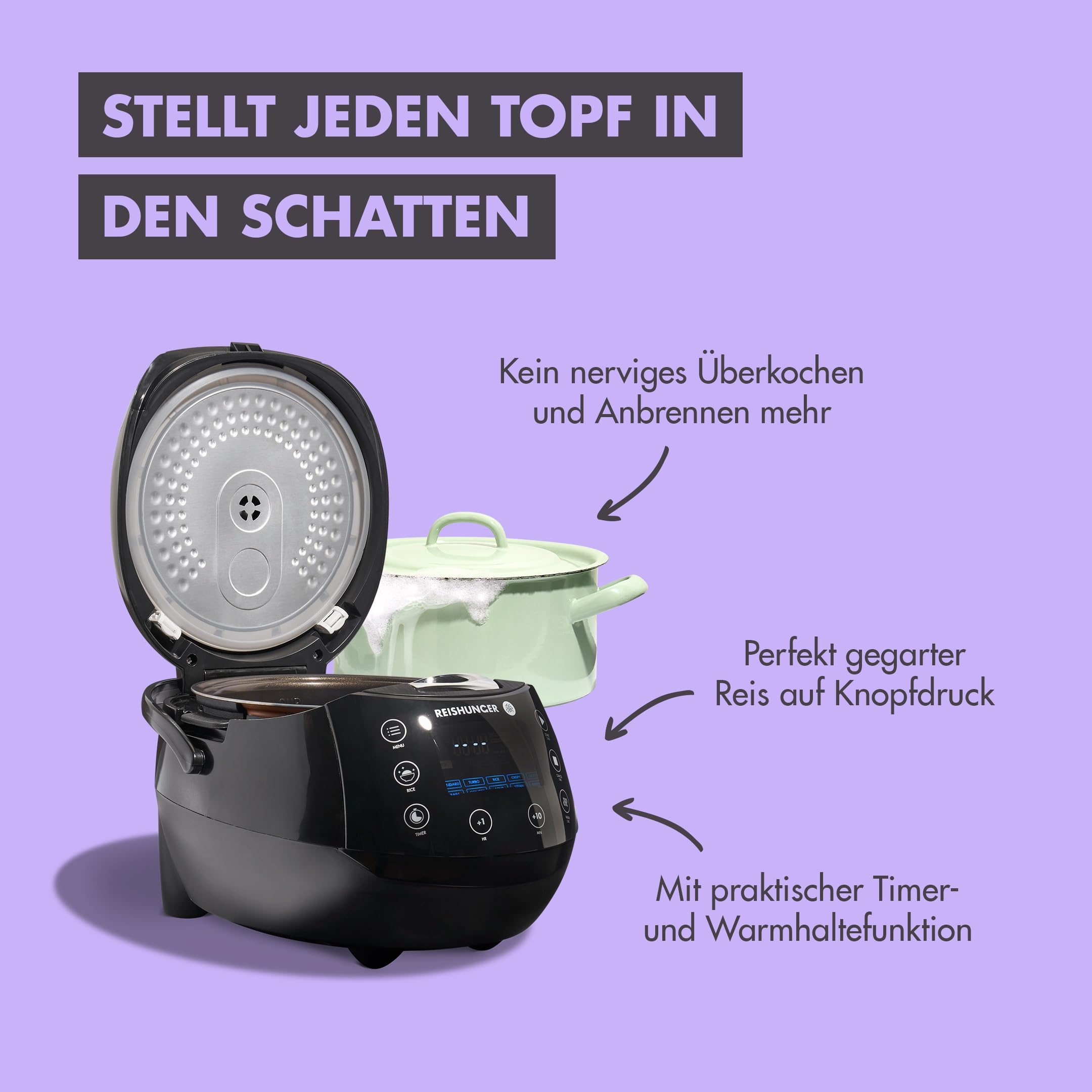 Reishunger Digitaler Reiskocher Starter Set Schwarz 1,5l