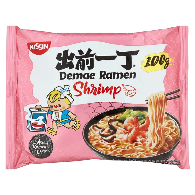 Nissin Demae Ramen Shrimp Instant-Nudeln 100 g Suppe