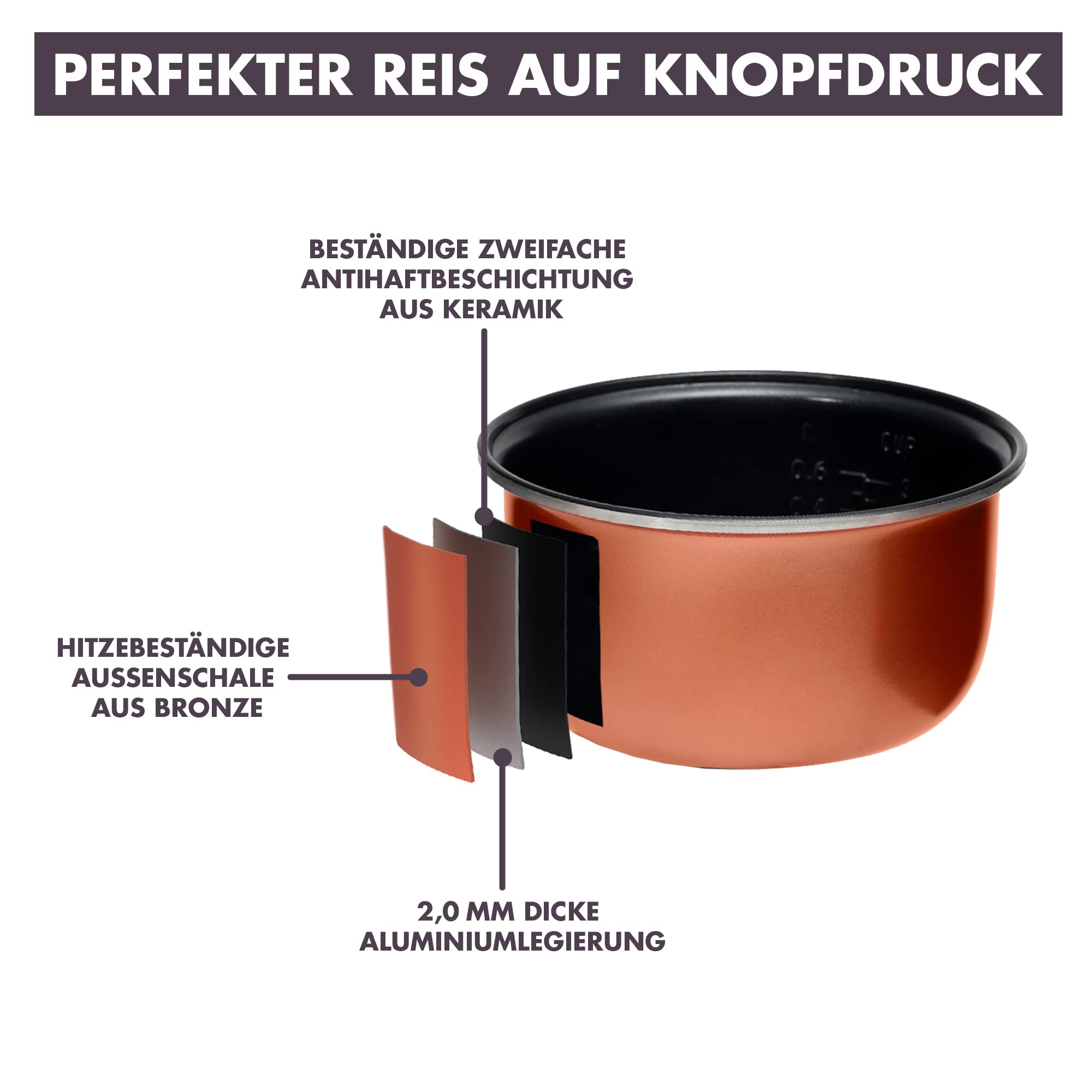 Reishunger Reiskocher Dampfgarer 1,2l Weiß 6 Portionen