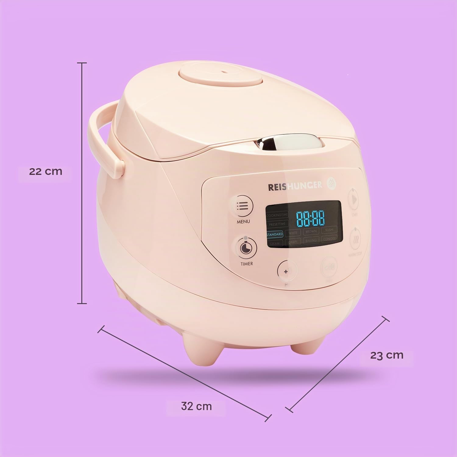 Reishunger Digitaler Mini Reiskocher 0,6 L rosa 3 Portionen