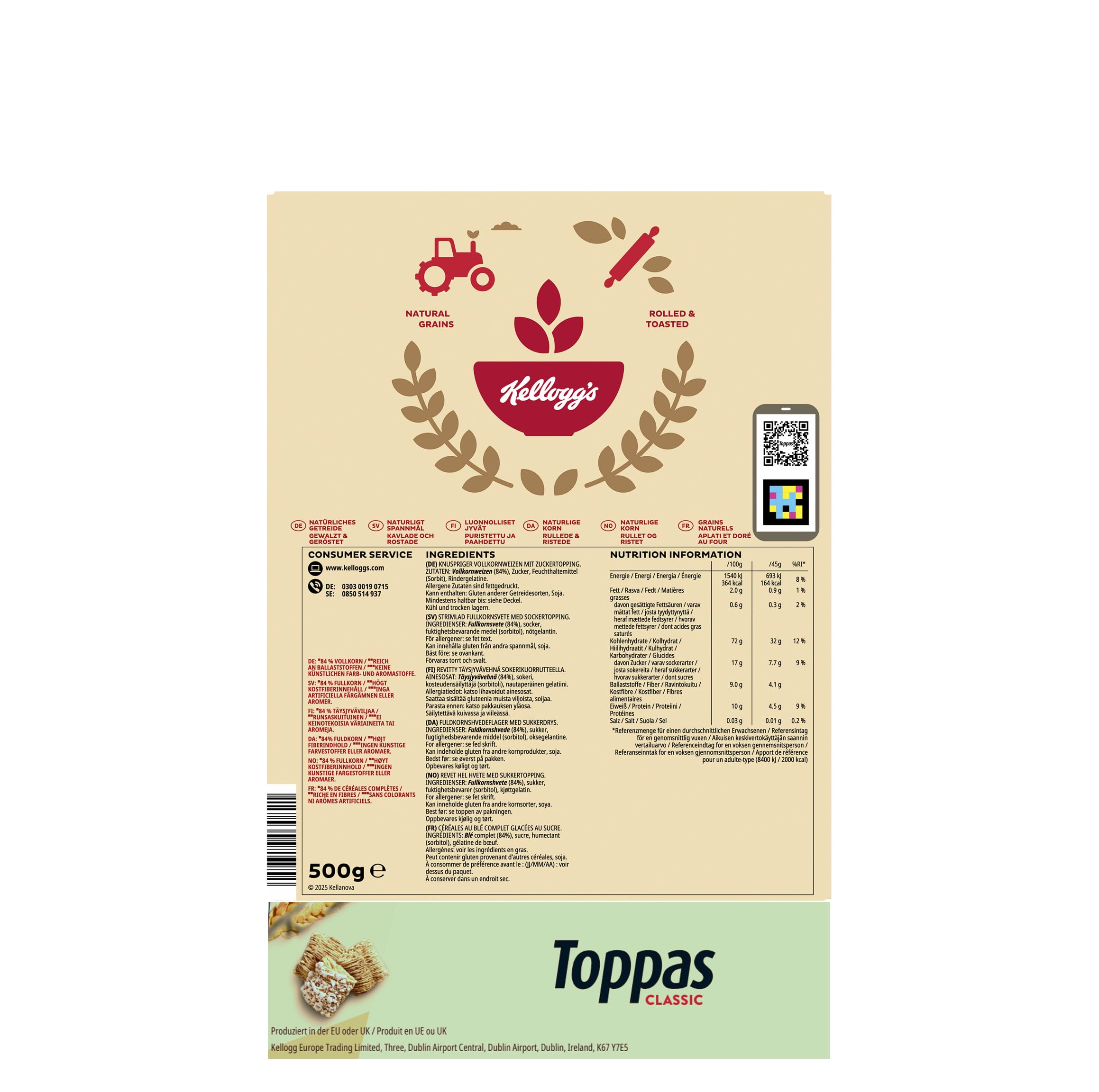 Kellogg's Toppas Vollkorn-Cerealien 6x500g ballaststoffreich