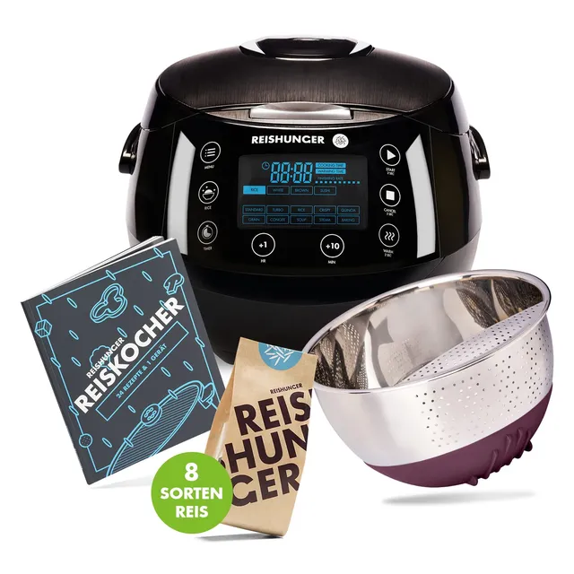 Reishunger Digitaler Reiskocher Starter Set Schwarz 1,5l