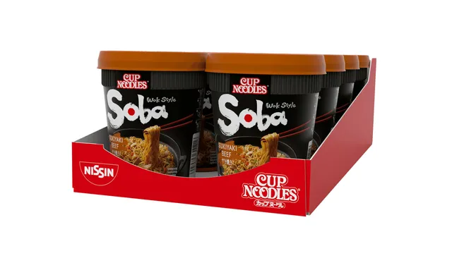 Nissin Cup Noodles Soba Sukiyaki Beef Becher 8x89g Rind