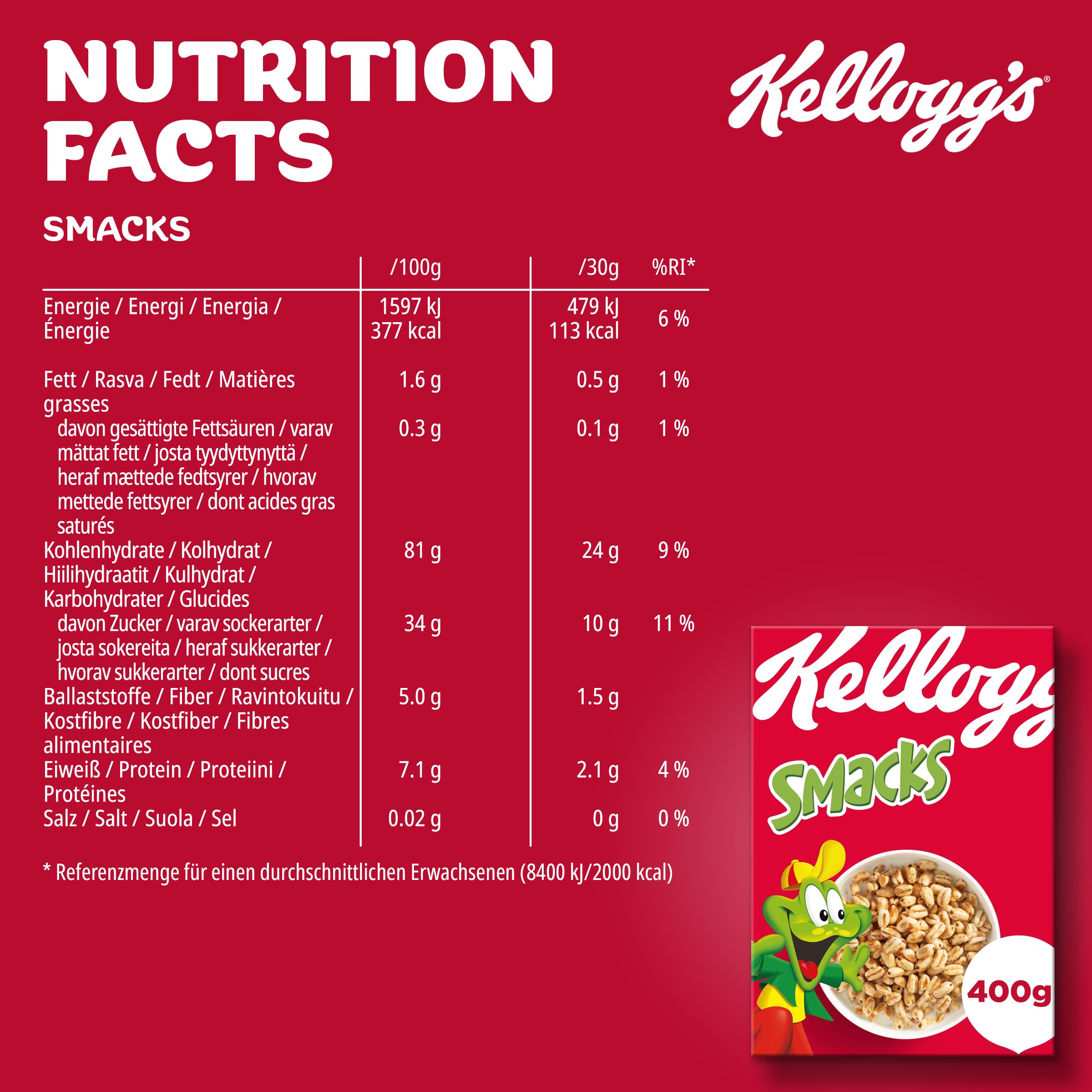 Kellogg's Smacks Frühstückscerealien 6 x 400 g Puffweizen
